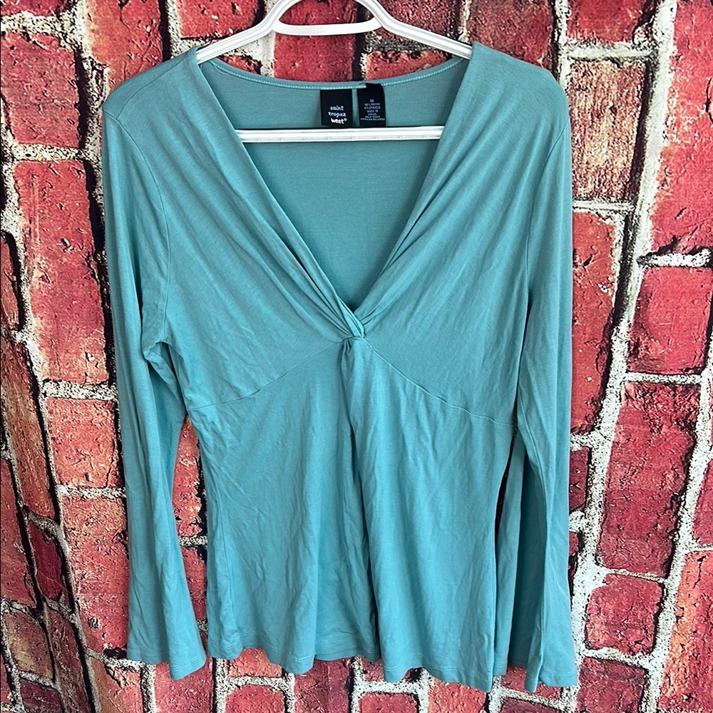 Saint Tropez West Women's Teal Long Sleeve Top size medium